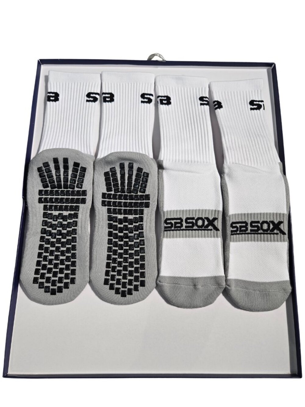 NIP SB SOX 2 Pack White Grey Non-Slip Athletic Grip Socks One Size 6-13